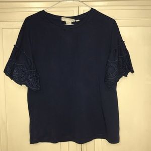 Navy Ruffled Sleeve Top. Size Medium.